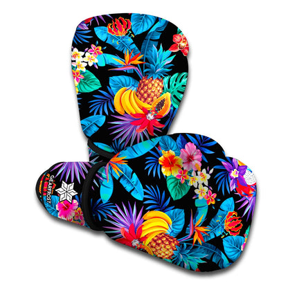 Turquoise Hawaiian Fruits Pattern Print Boxing Gloves
