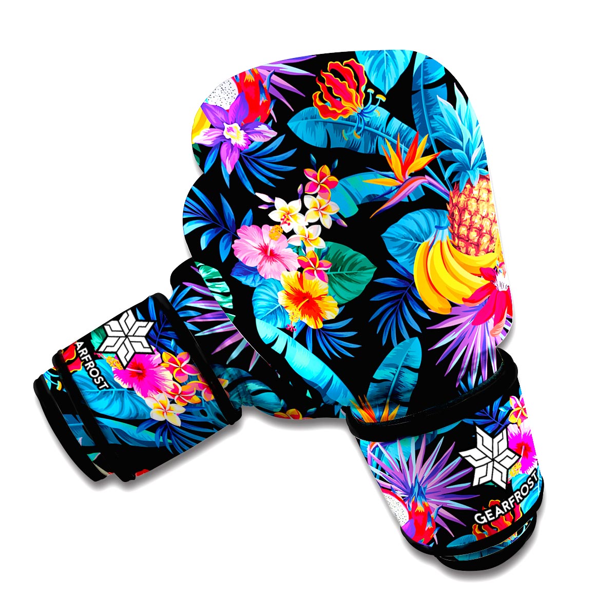 Turquoise Hawaiian Fruits Pattern Print Boxing Gloves