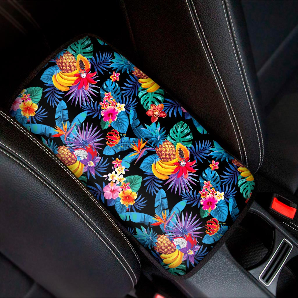 Turquoise Hawaiian Fruits Pattern Print Car Center Console Cover