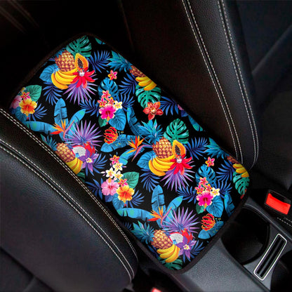 Turquoise Hawaiian Fruits Pattern Print Car Center Console Cover
