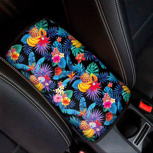 Turquoise Hawaiian Fruits Pattern Print Car Center Console Cover