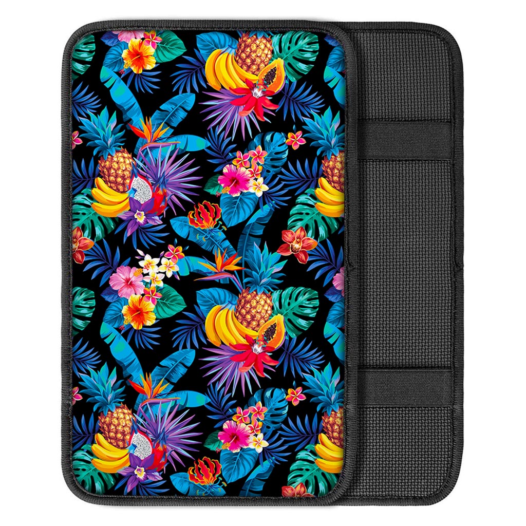 Turquoise Hawaiian Fruits Pattern Print Car Center Console Cover