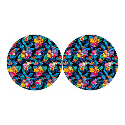 Turquoise Hawaiian Fruits Pattern Print Car Coasters