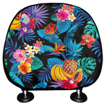 Turquoise Hawaiian Fruits Pattern Print Car Headrest Covers