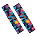 Turquoise Hawaiian Fruits Pattern Print Car Seat Belt Covers