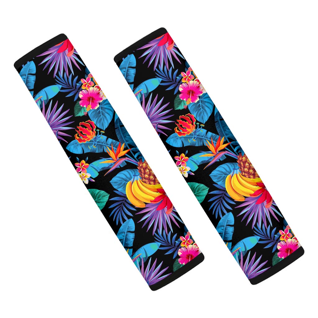 Turquoise Hawaiian Fruits Pattern Print Car Seat Belt Covers