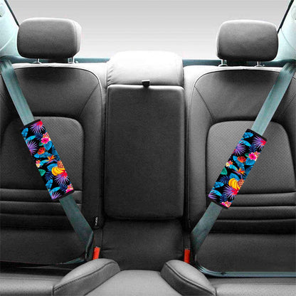 Turquoise Hawaiian Fruits Pattern Print Car Seat Belt Covers