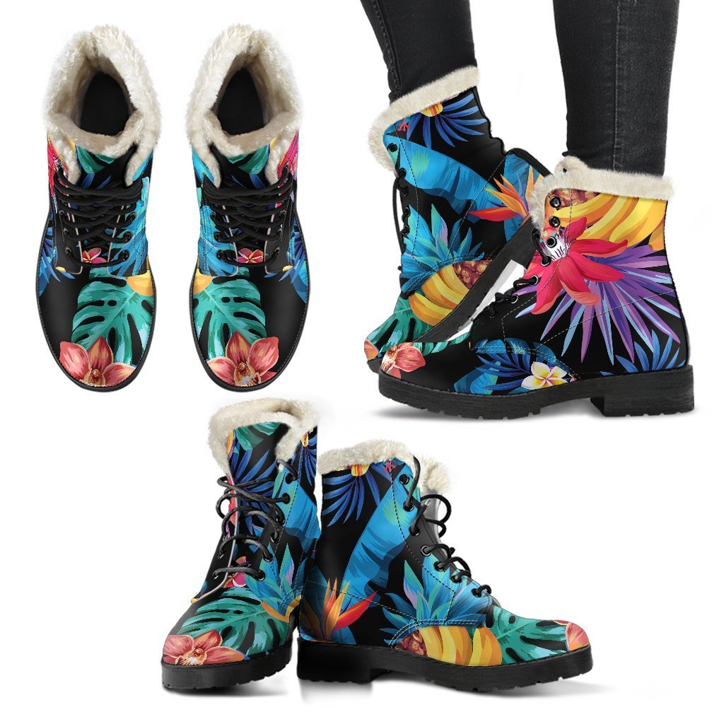 Turquoise Hawaiian Fruits Pattern Print Comfy Boots GearFrost