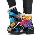 Turquoise Hawaiian Fruits Pattern Print Faux Fur Leather Boots