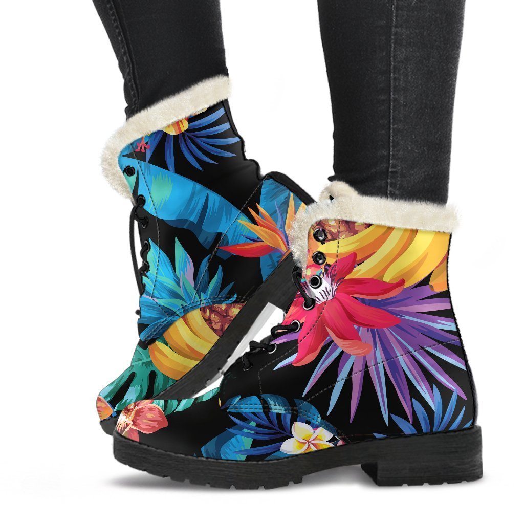 Turquoise Hawaiian Fruits Pattern Print Comfy Boots GearFrost