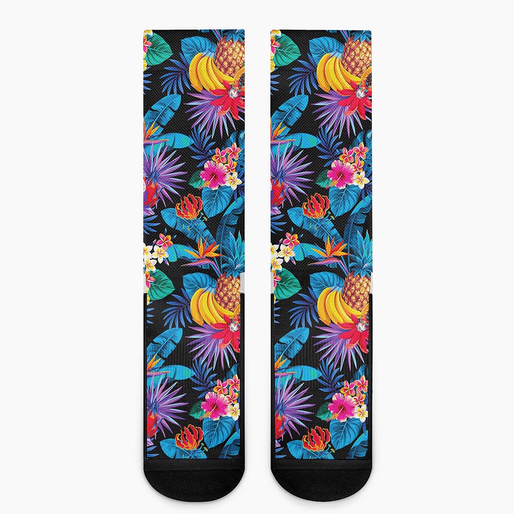 Turquoise Hawaiian Fruits Pattern Print Crew Socks