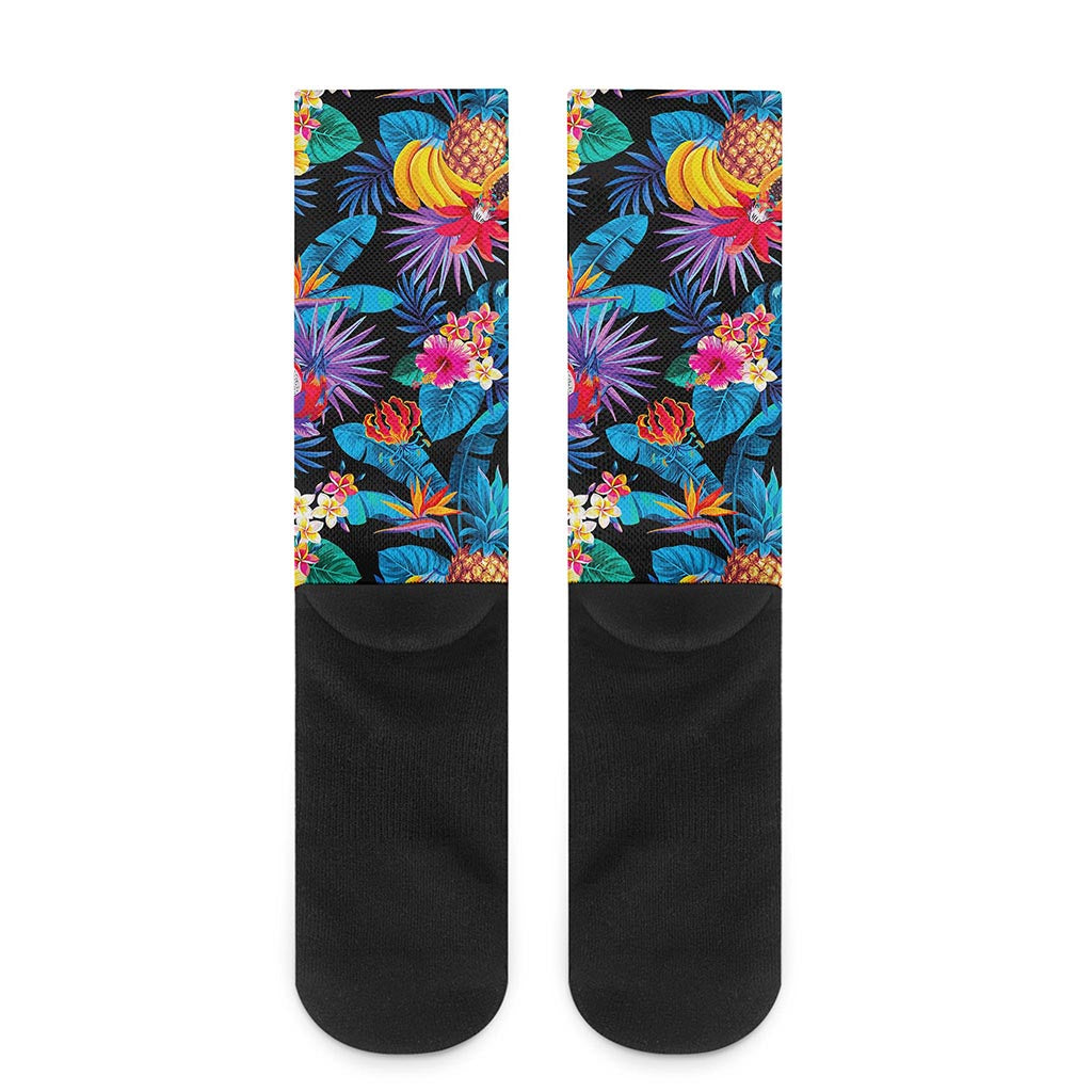Turquoise Hawaiian Fruits Pattern Print Crew Socks