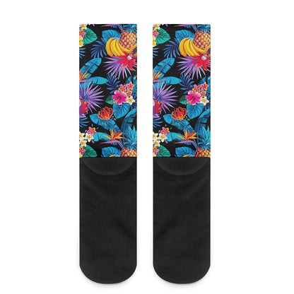 Turquoise Hawaiian Fruits Pattern Print Crew Socks