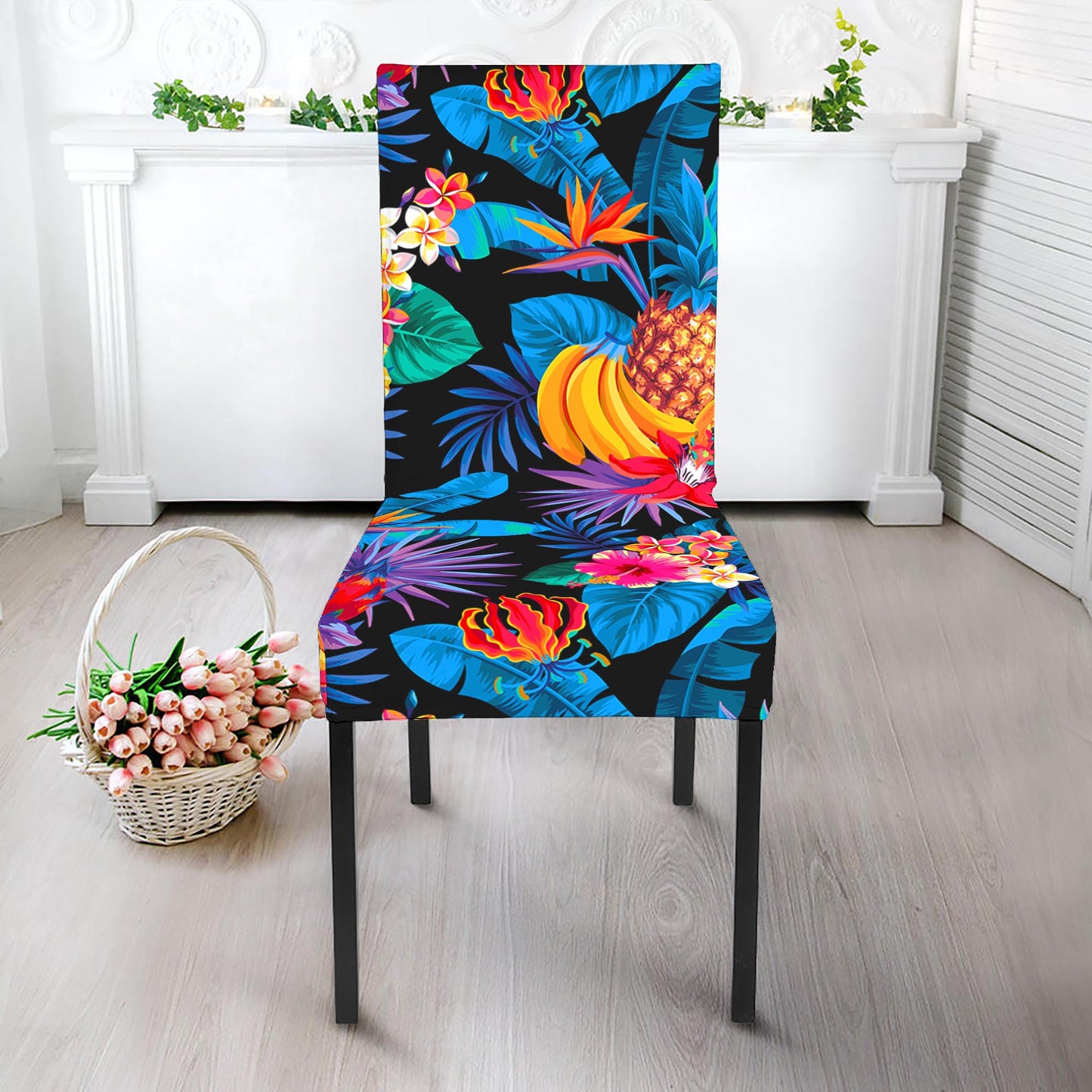 Turquoise Hawaiian Fruits Pattern Print Dining Chair Slipcover