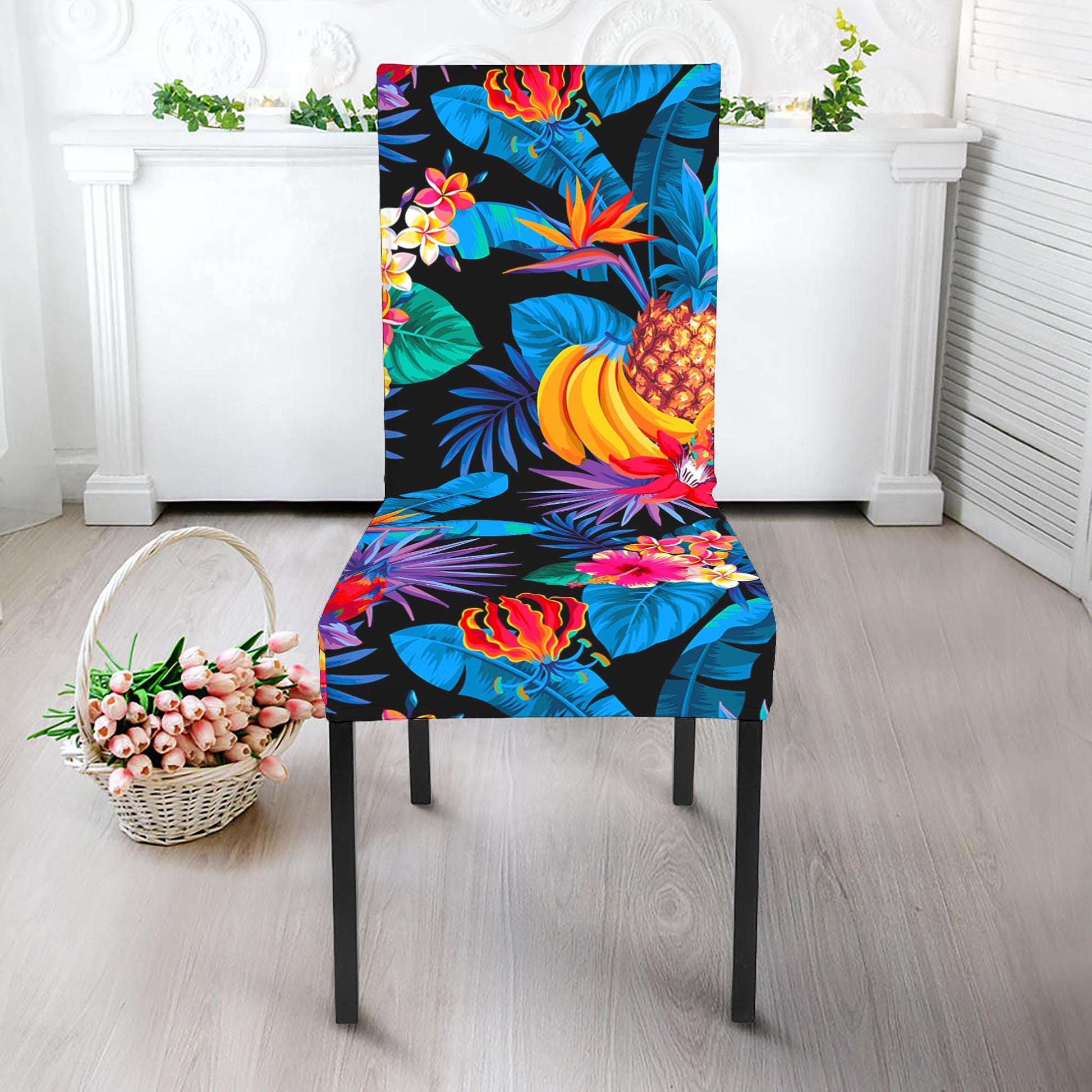 Turquoise Hawaiian Fruits Pattern Print Dining Chair Slipcover