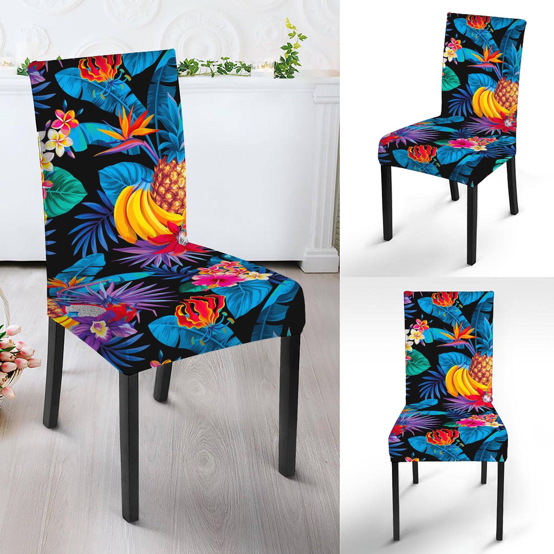 Turquoise Hawaiian Fruits Pattern Print Dining Chair Slipcover