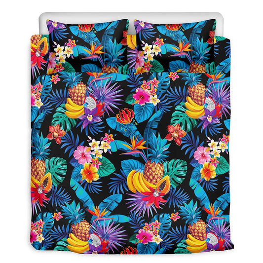 Turquoise Hawaiian Fruits Pattern Print Duvet Cover Bedding Set