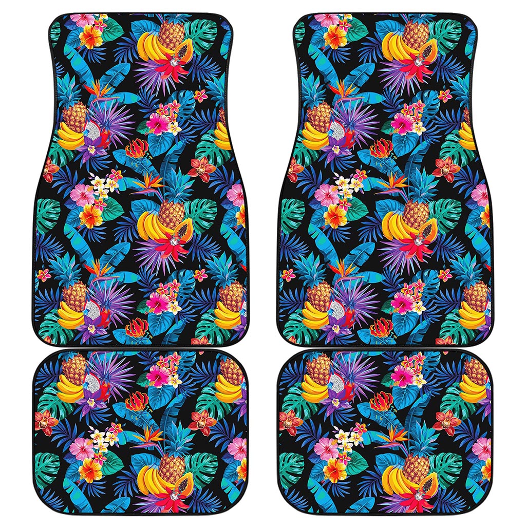 Turquoise Hawaiian Fruits Pattern Print Front and Back Car Floor Mats