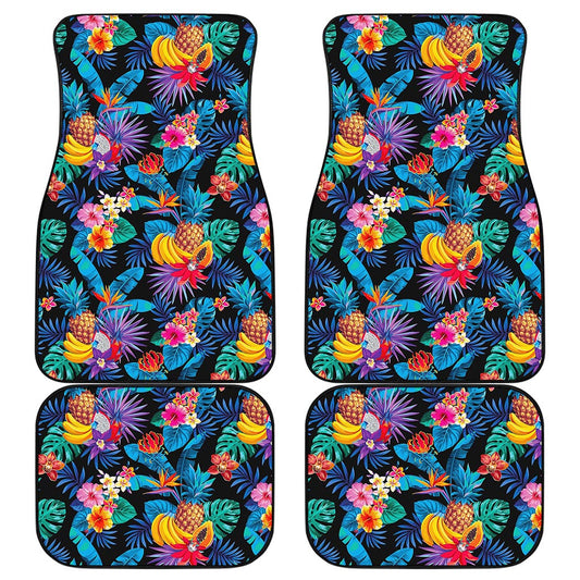 Turquoise Hawaiian Fruits Pattern Print Front and Back Car Floor Mats