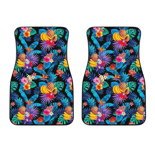 Turquoise Hawaiian Fruits Pattern Print Front Car Floor Mats