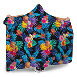 Turquoise Hawaiian Fruits Pattern Print Hooded Blanket