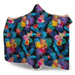 Turquoise Hawaiian Fruits Pattern Print Hooded Blanket