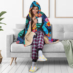 Turquoise Hawaiian Fruits Pattern Print Hooded Blanket