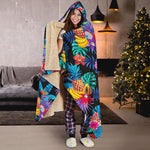 Turquoise Hawaiian Fruits Pattern Print Hooded Blanket