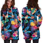 Turquoise Hawaiian Fruits Pattern Print Hoodie Dress GearFrost
