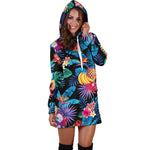 Turquoise Hawaiian Fruits Pattern Print Hoodie Dress GearFrost