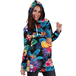 Turquoise Hawaiian Fruits Pattern Print Hoodie Dress GearFrost