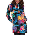 Turquoise Hawaiian Fruits Pattern Print Pullover Hoodie Dress