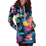 Turquoise Hawaiian Fruits Pattern Print Hoodie Dress GearFrost