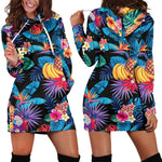 Turquoise Hawaiian Fruits Pattern Print Hoodie Dress GearFrost