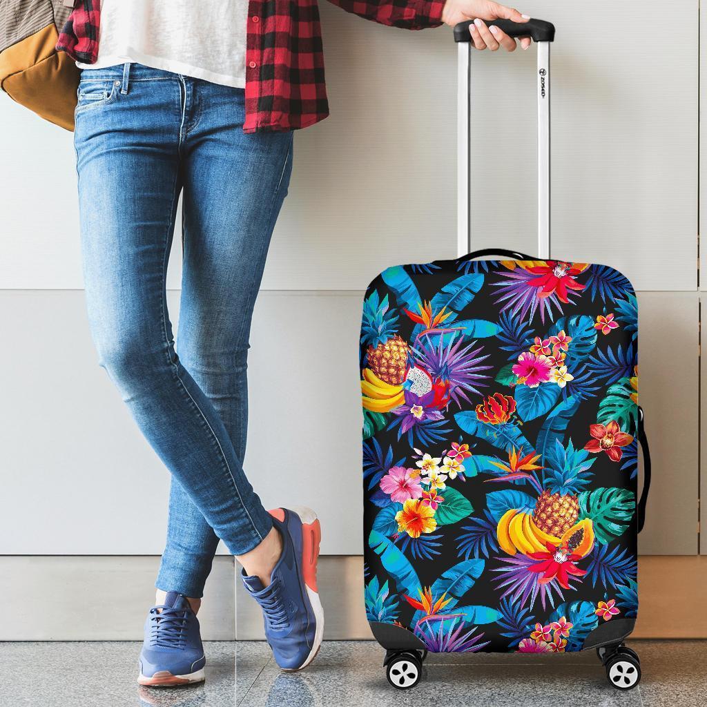 Turquoise Hawaiian Fruits Pattern Print Luggage Cover GearFrost