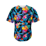 Turquoise Hawaiian Fruits Pattern Print Men's Baseball Jersey