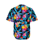 Turquoise Hawaiian Fruits Pattern Print Men's Baseball Jersey