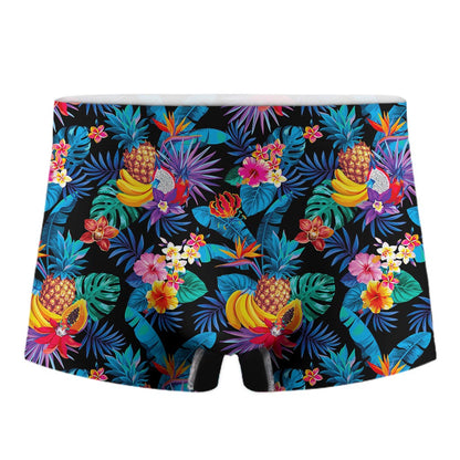 Turquoise Hawaiian Fruits Pattern Print Men's Boxer Briefs