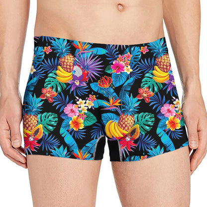 Turquoise Hawaiian Fruits Pattern Print Men's Boxer Briefs