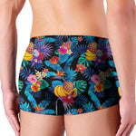 Turquoise Hawaiian Fruits Pattern Print Men's Boxer Briefs