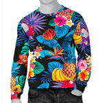 Turquoise Hawaiian Fruits Pattern Print Men's Crewneck Sweatshirt GearFrost