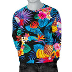 Turquoise Hawaiian Fruits Pattern Print Men's Crewneck Sweatshirt GearFrost