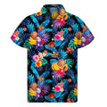 Turquoise Hawaiian Fruits Pattern Print Men's Short Sleeve Shirt