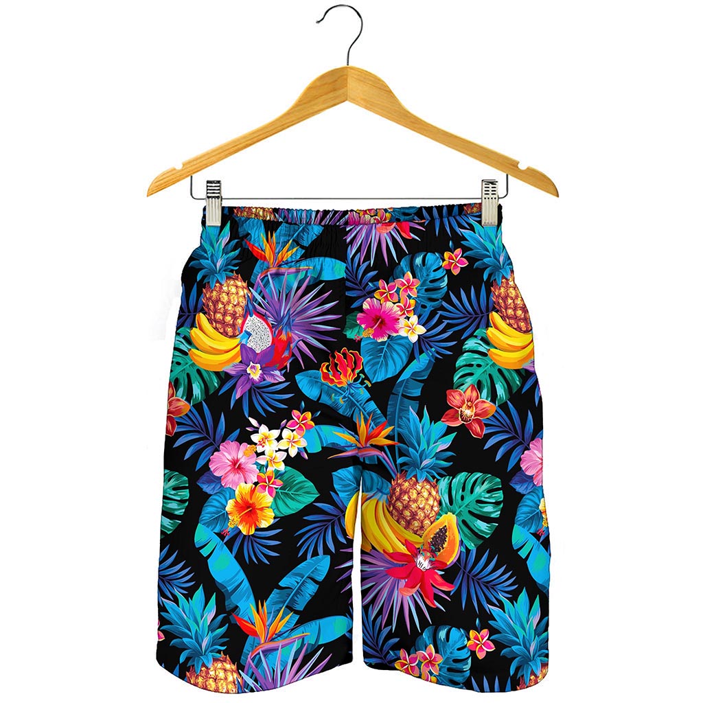 Turquoise Hawaiian Fruits Pattern Print Men's Shorts