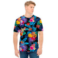 Turquoise Hawaiian Fruits Pattern Print Men's T-Shirt