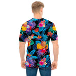 Turquoise Hawaiian Fruits Pattern Print Men's T-Shirt