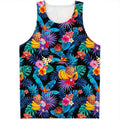 Turquoise Hawaiian Fruits Pattern Print Men's Tank Top