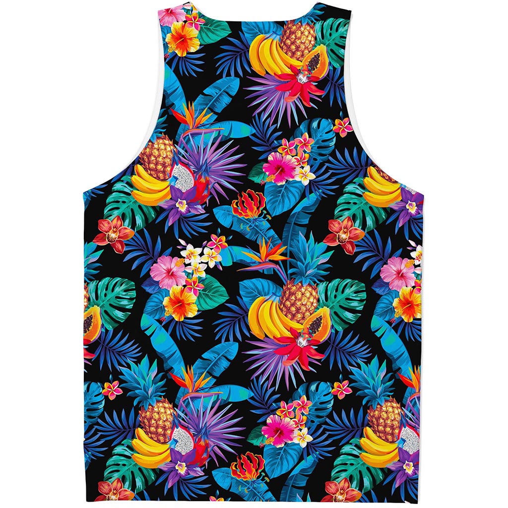 Turquoise Hawaiian Fruits Pattern Print Men's Tank Top