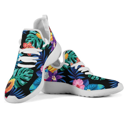 Turquoise Hawaiian Fruits Pattern Print Mesh Knit Shoes GearFrost