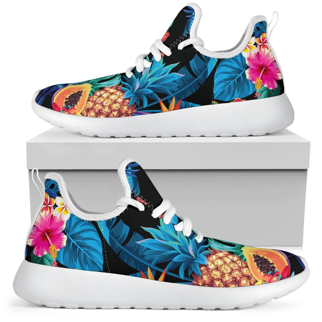 Turquoise Hawaiian Fruits Pattern Print Mesh Knit Shoes GearFrost
